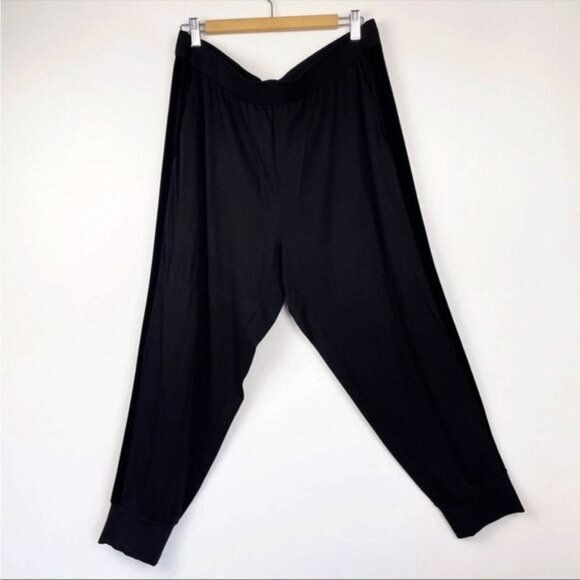 Eileen Fisher Black Tencel Terry Velvet Track Pants & Trim Hoodie set 2 pc Large - Picture 3 of 14